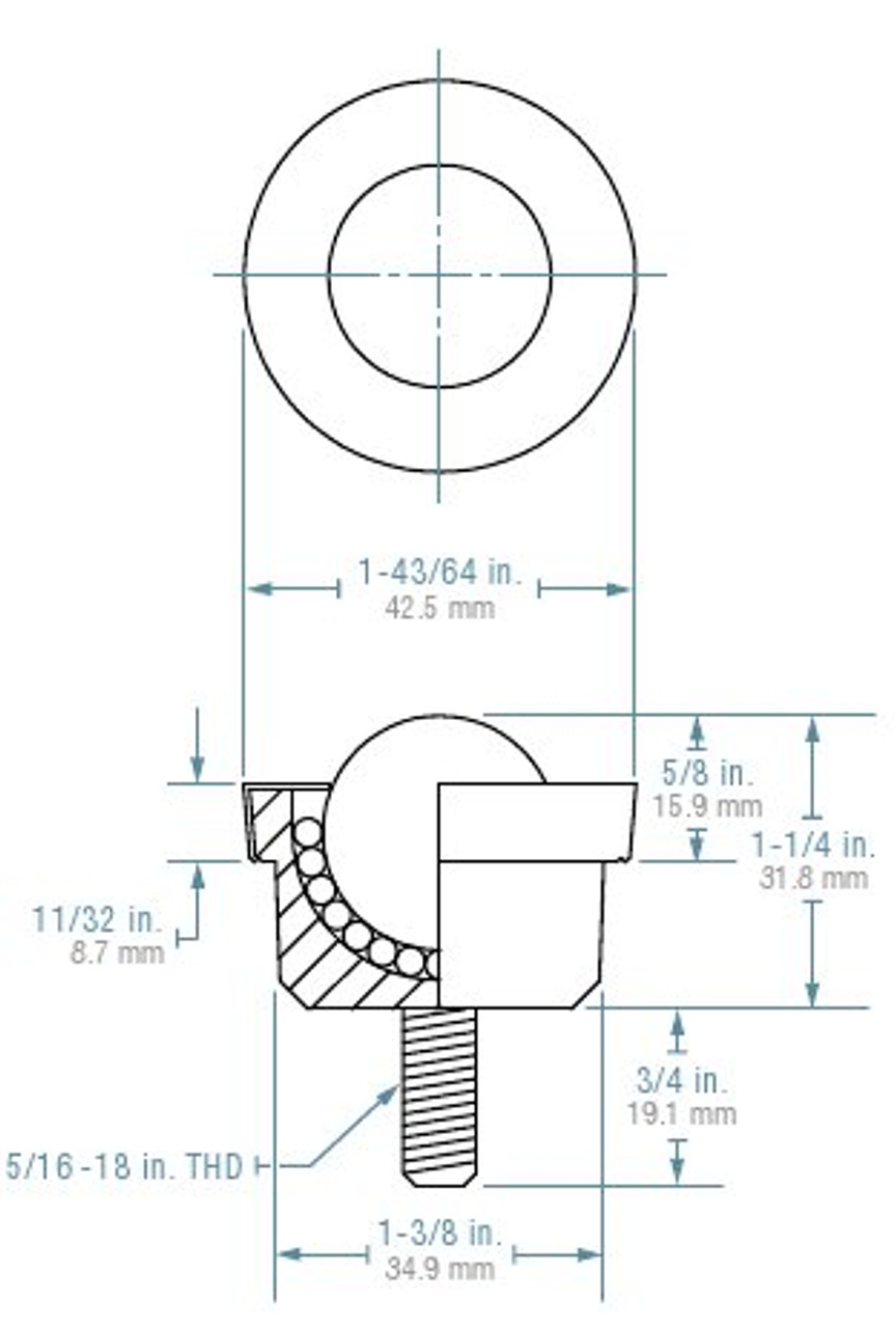 SMBT-1CS 1" Stud Mounted, Machined Ball Transfer