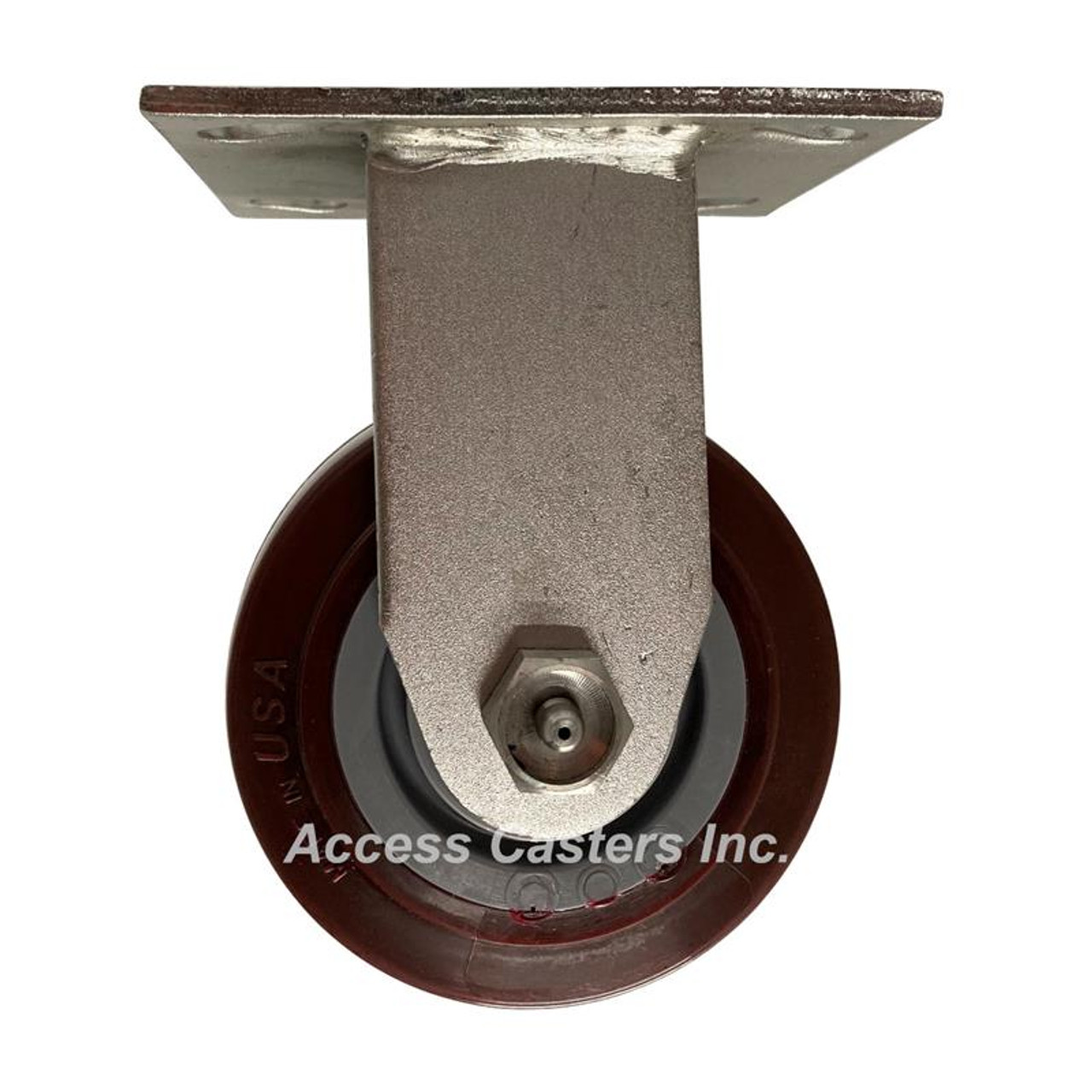 4DSSMGR Four Inch Stainless Steel Rigid Caster with Maroon on Gray Wheel