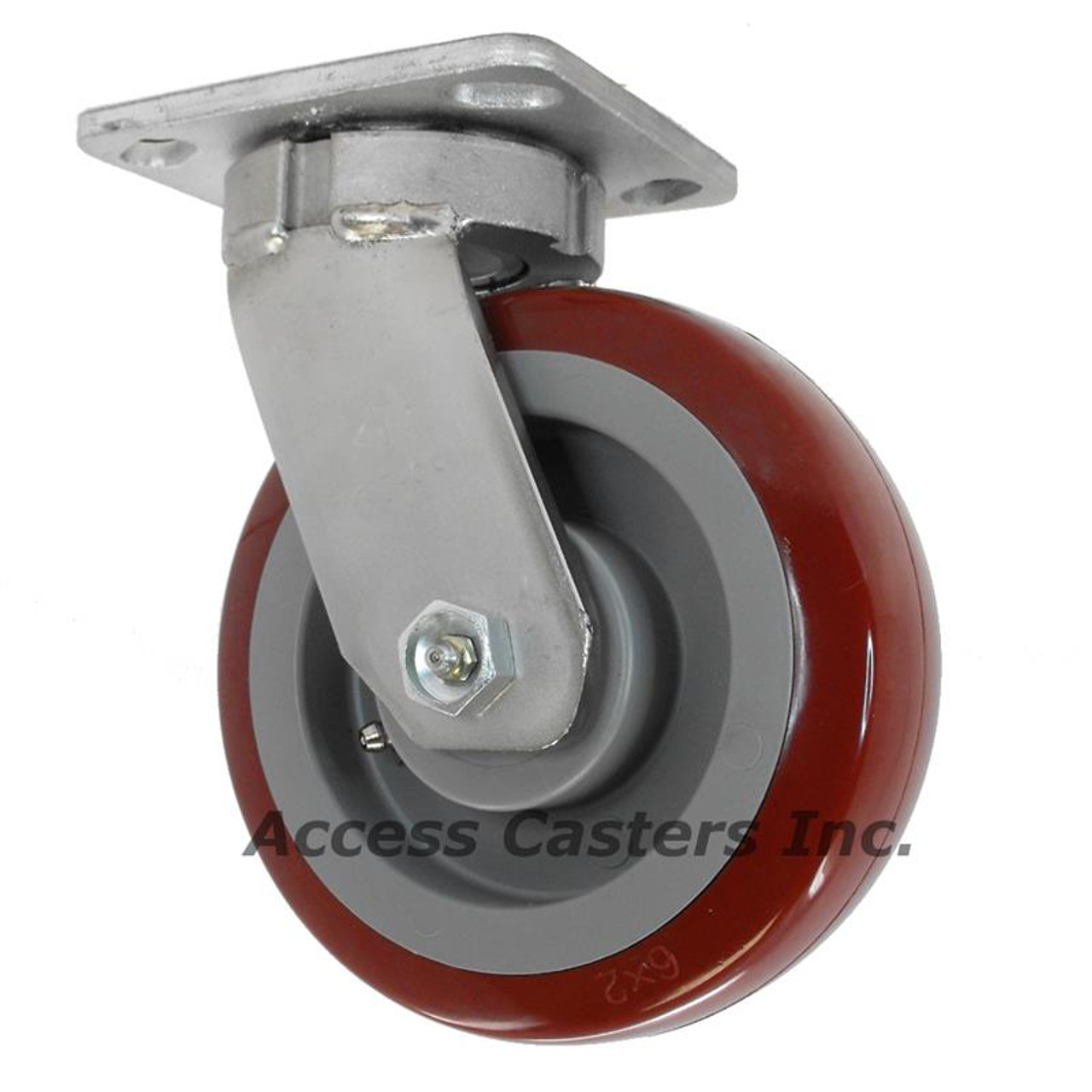 5x2 Maroon Poly on Gray poly kingpinless swivel caster