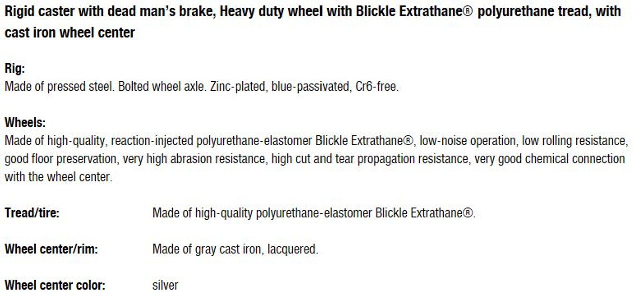 B-GTH 160K-TM Blickle 6" Rigid Caster Dead man brake GTH Wheel Plate Ball Bearing