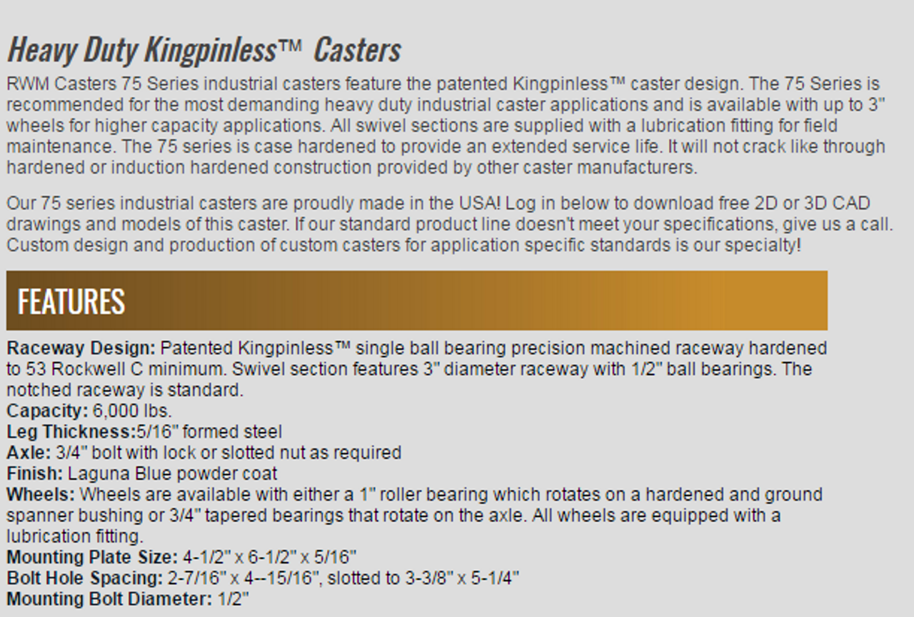 75-NYB-1030-S RWM 10 Inch Kingpliness Caster With Nylatron Wheel