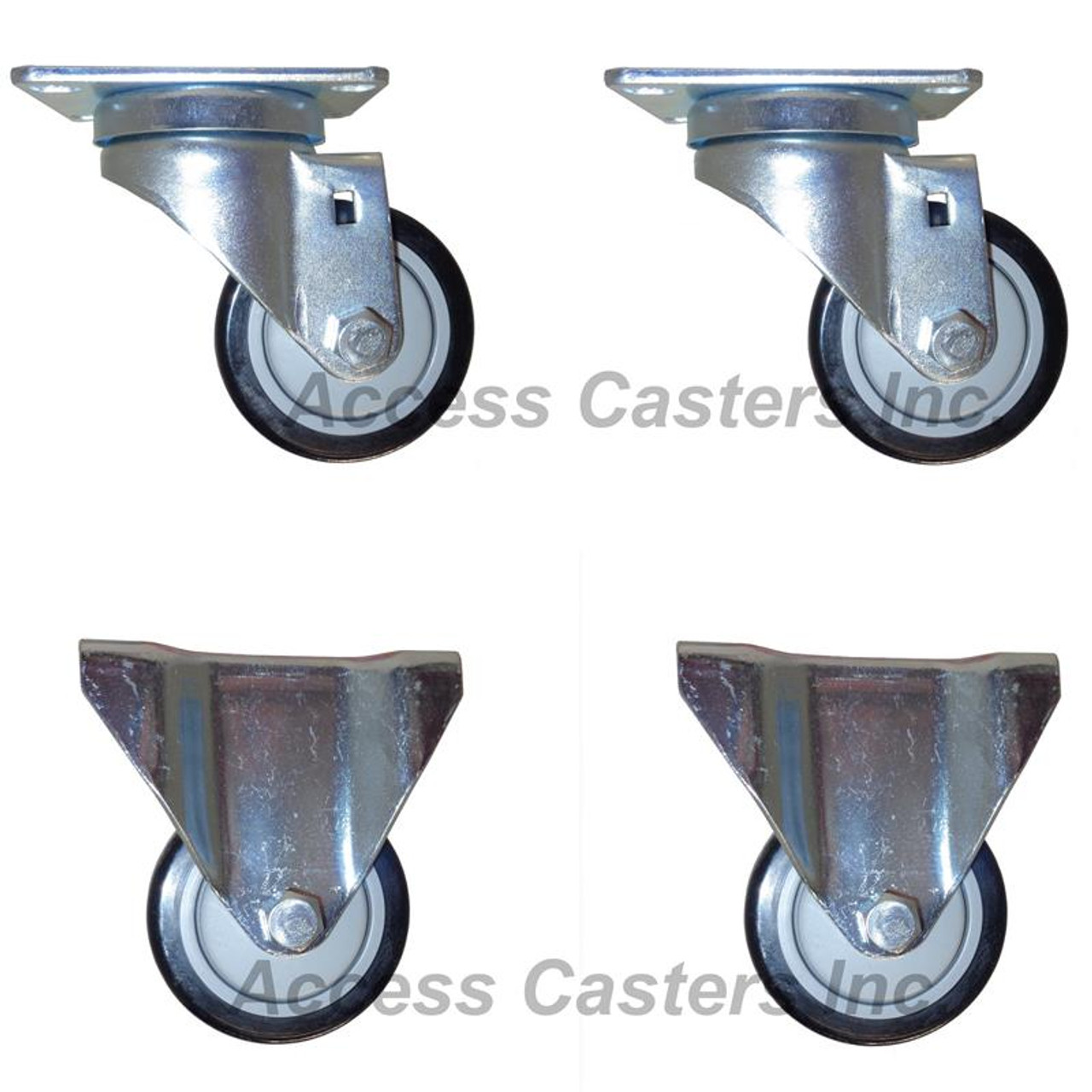 3" institutional caster set with polyurethane wheels