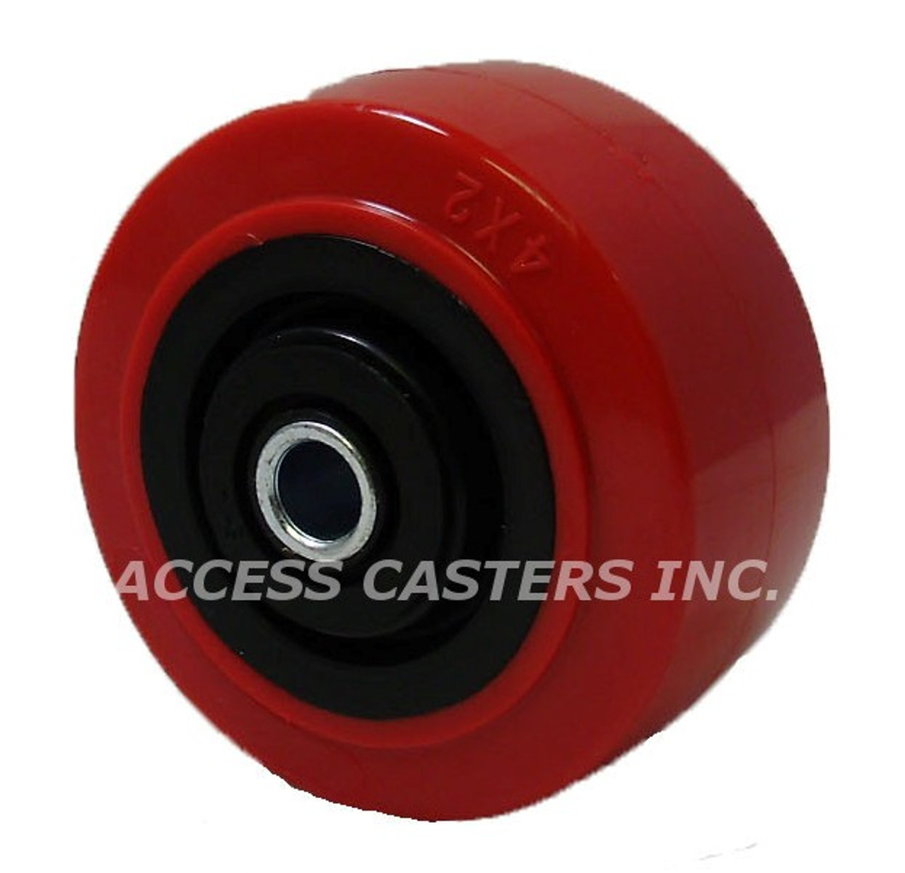 4PPU42 4" X 2" Red Polyurethane on Black Polypropylene Wheel