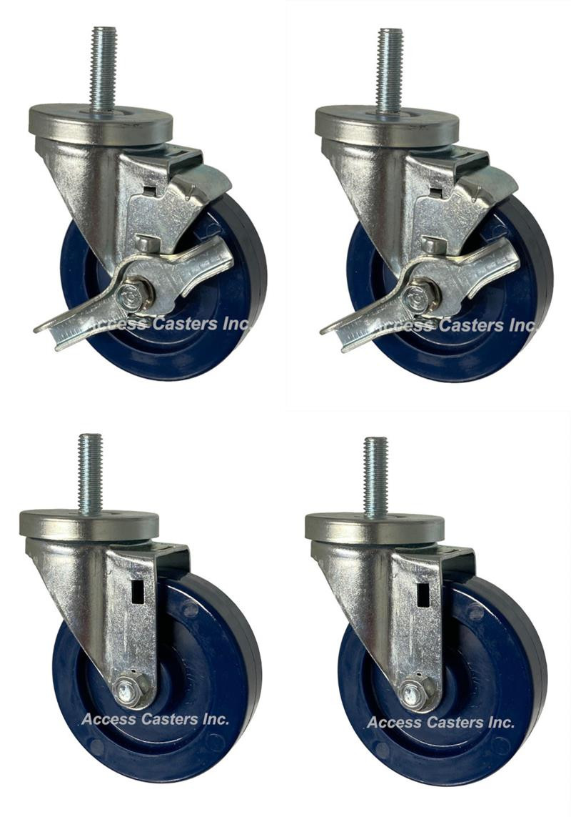 4DSUSTS-Set 4 Inch Caster Set with Blue Polyurethane Wheels