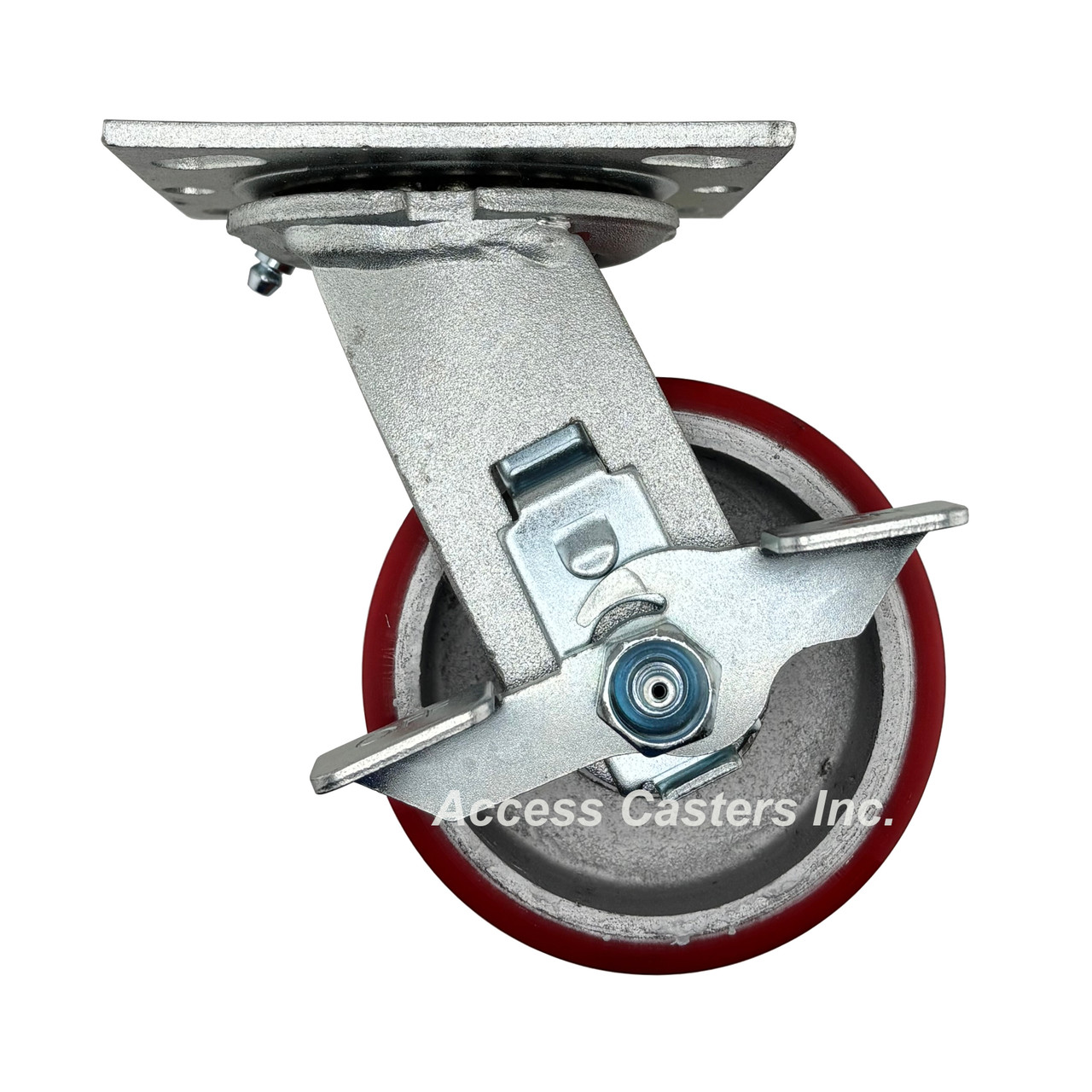 4AEMISB 4" x 2" Swivel Plate Caster w/ Brake, Polyurethane on Cast Iron Wheel