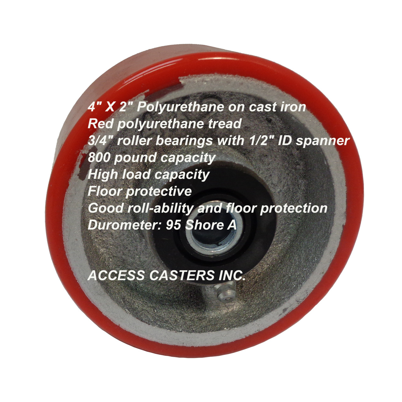 4AEMI-SET 4 inch caster set with  polyurethane on cast iron wheels