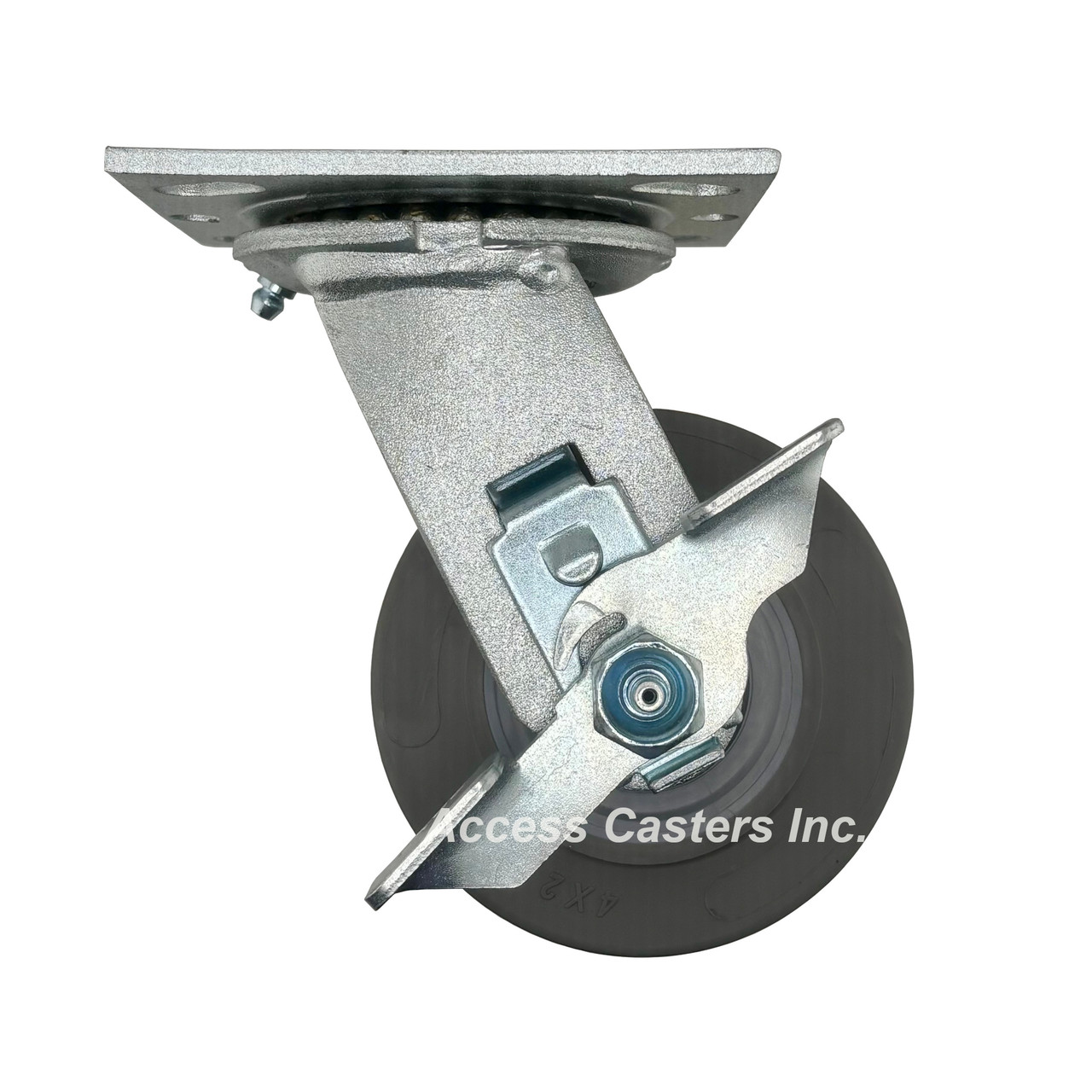 4SPRFSB 4" x 2" Swivel Plate Caster with Brake, TPR Flat Wheel