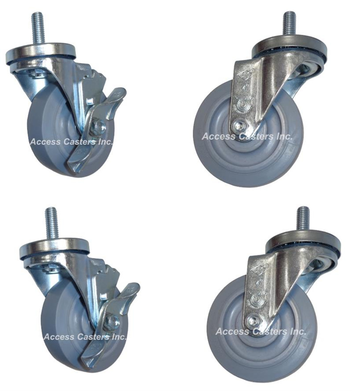 4PB2I-SET 4 Inch Threaded Stem Caster Set with TPR Wheels