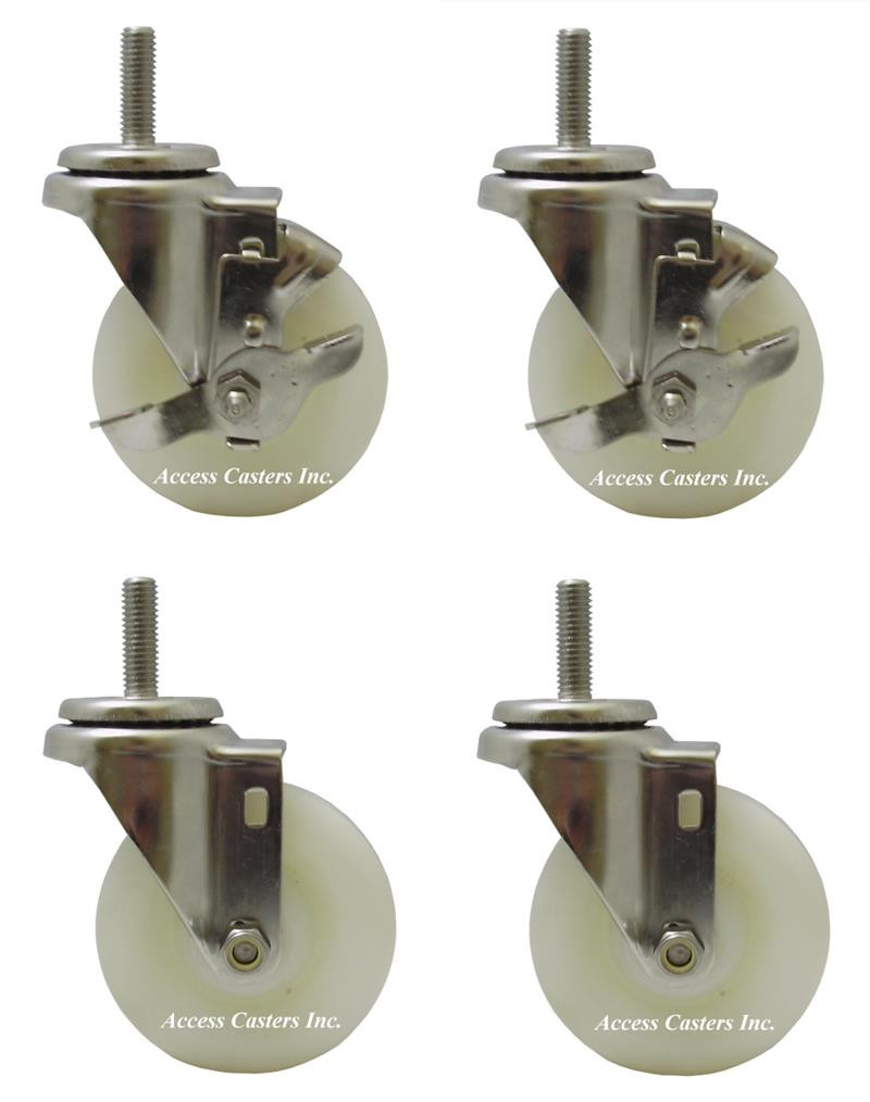 4DXSSNYS-SET 4 Inch Stainless Steel Swivel Caster Set with 1/2" Stems-1