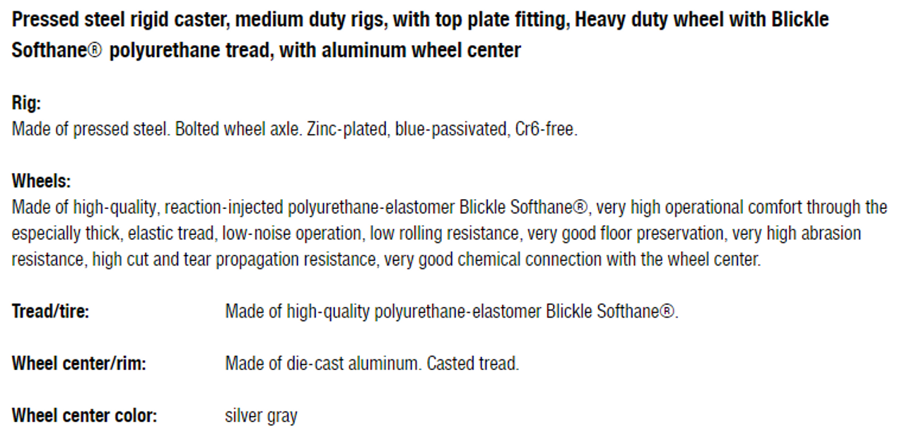 B-ALST 100K Blickle Metric 4 Inch Rigid Caster Polyurethane on Aluminum Wheel