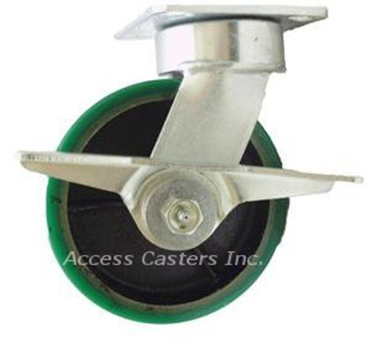 5 in Swivel Caster Kingpinless Poly on Iron Wheel With Brake