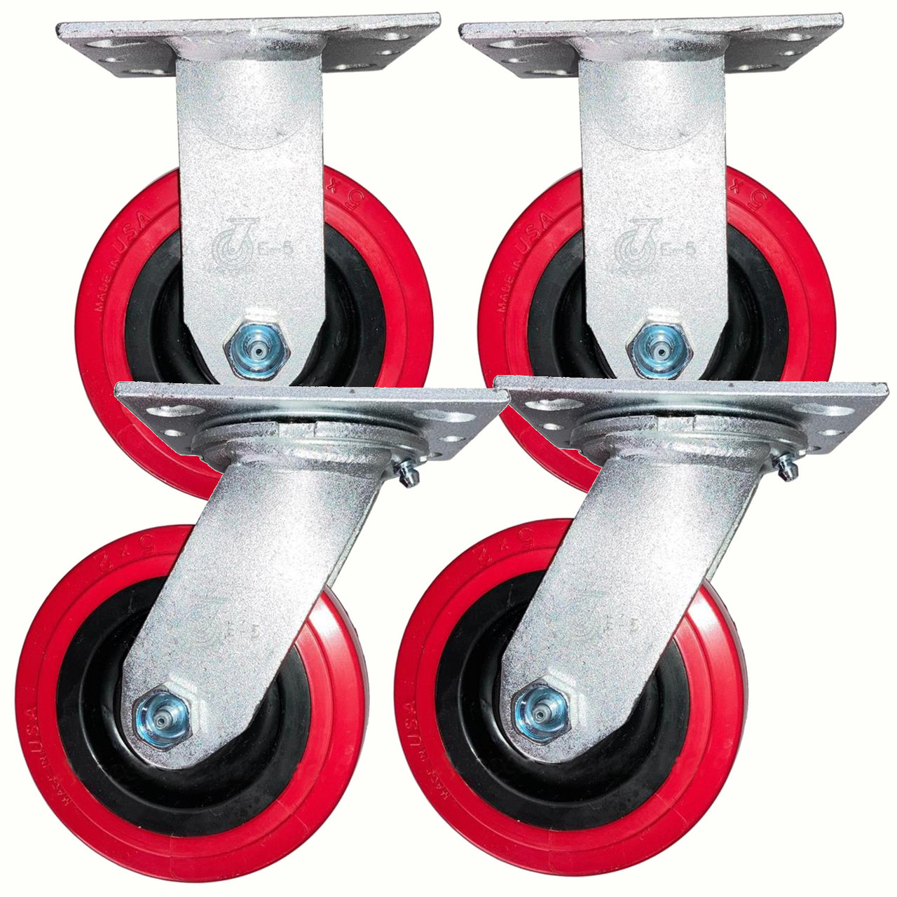 5AEMPR-SET 5 Inch caster set with polyurethane tread wheels, In-stock