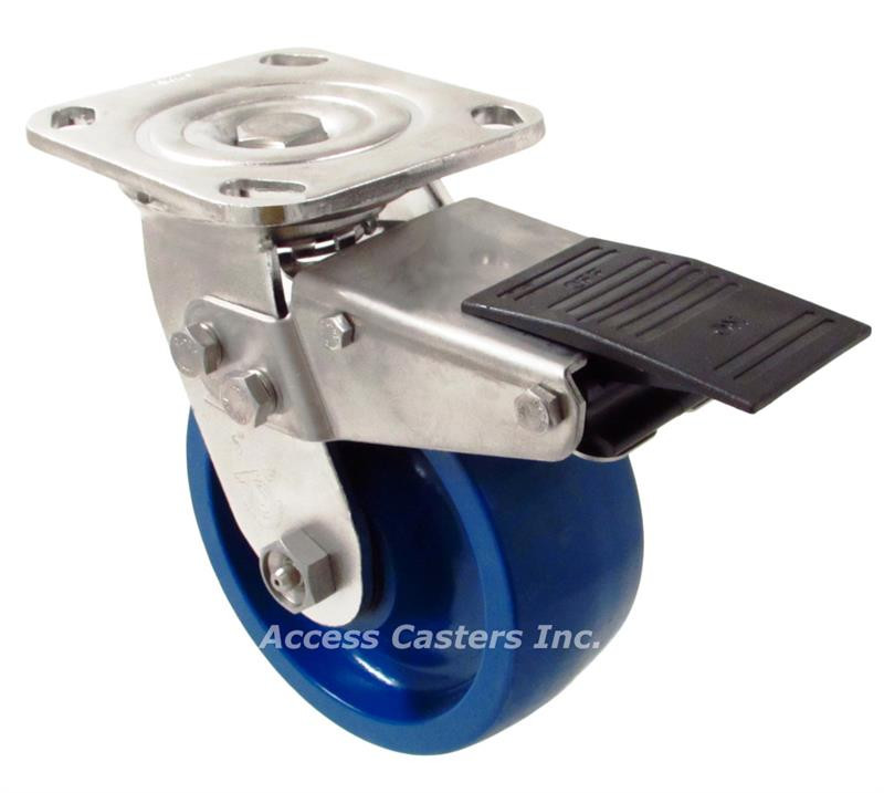 5DSSDLST Stainless Steel Total Lock Caster with 5 Inch Blue Elastomer Wheel