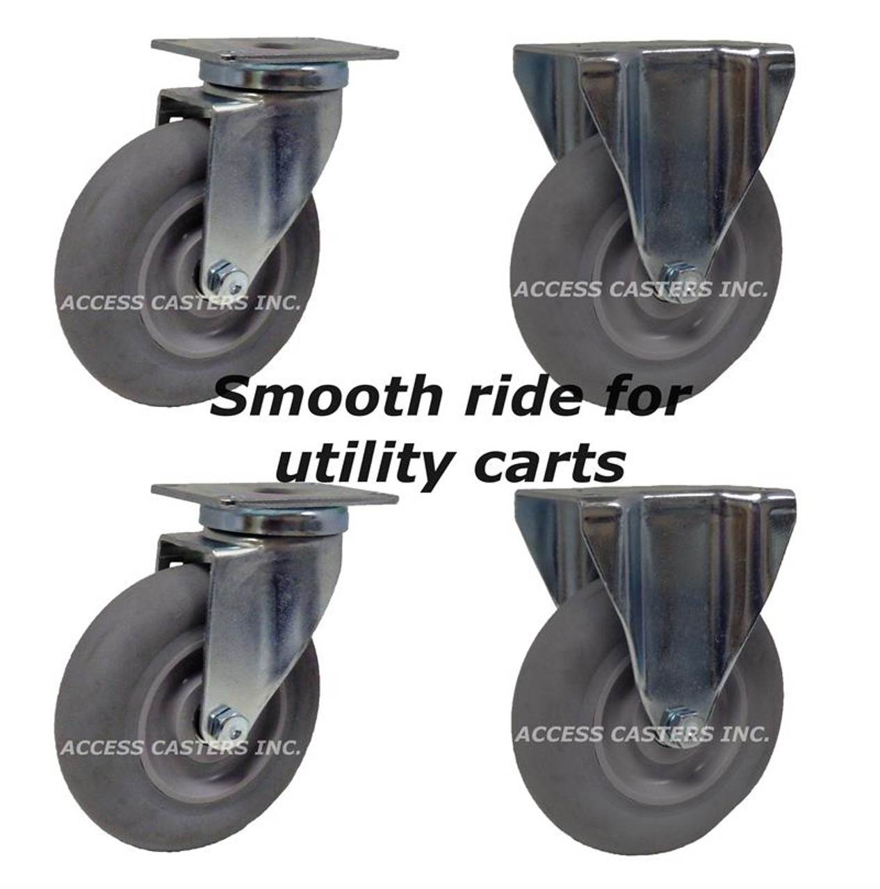 5SRM45XS Xtra Soft Caster Set for Rubbermaid Utility Carts 4401 4500 4520  4505 4525