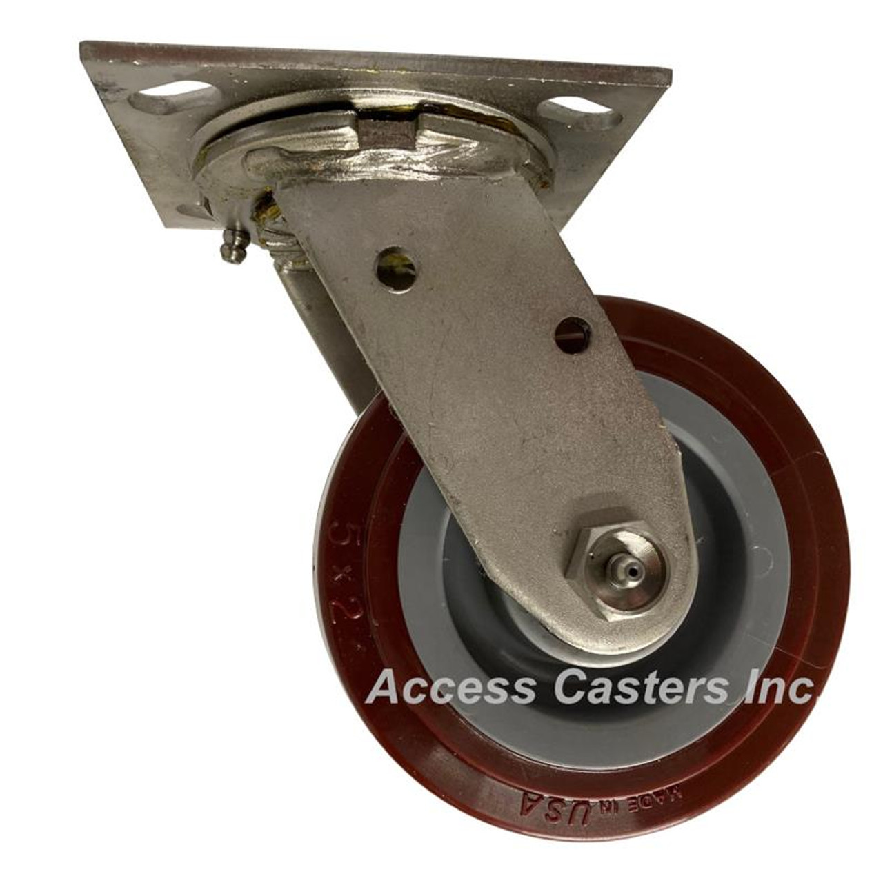 5DSSMGS 5" Stainless Steel Swivel Caster with Maroon Polyurethane Wheel