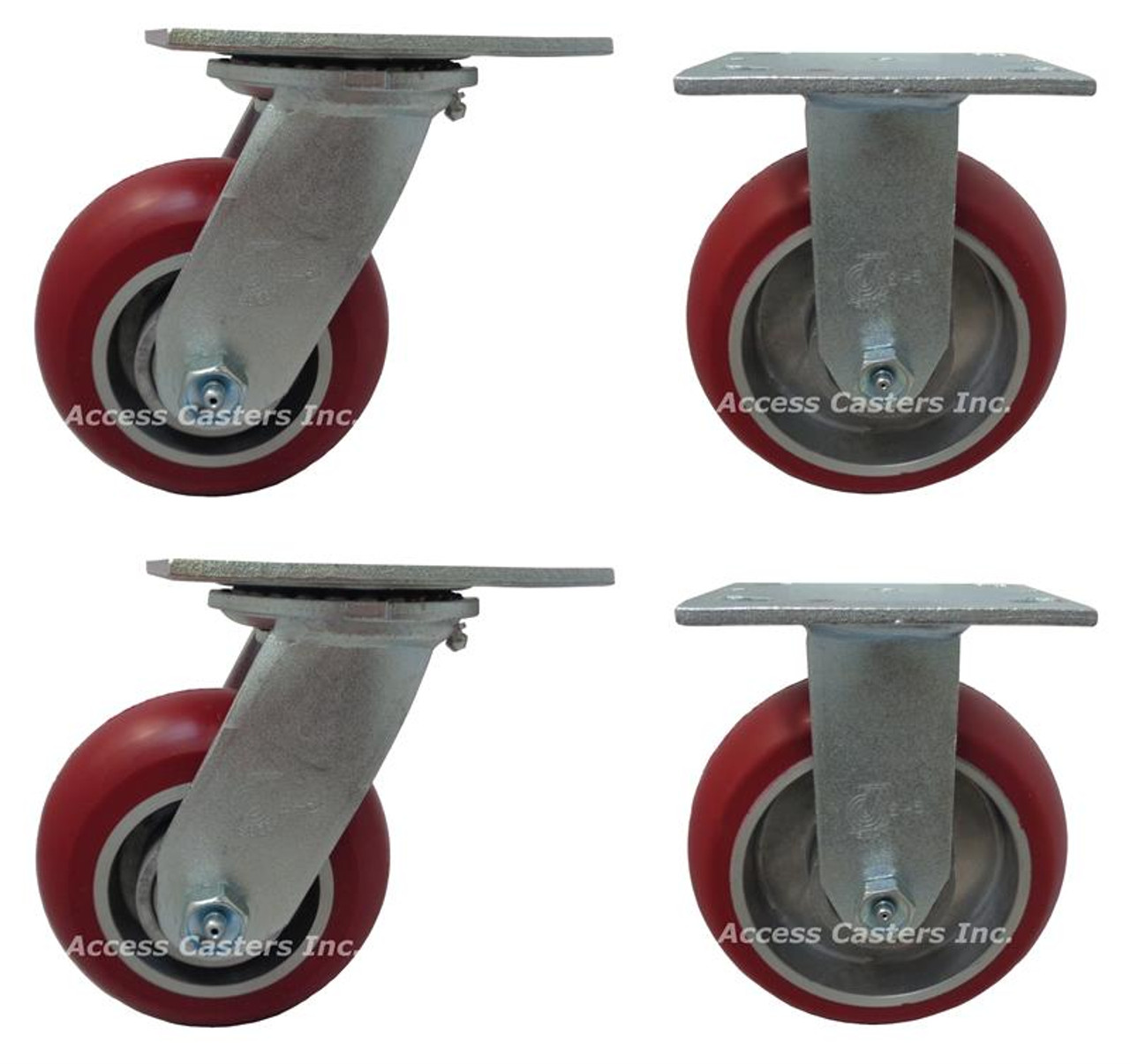 ES5X2AX-SET 5 inch caster set with ergonomic polyurethane wheels