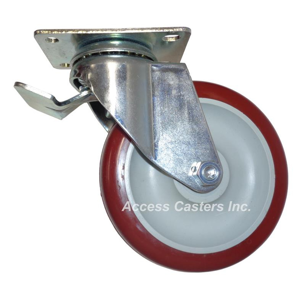 5" Total Lock Caster with Red Polyyurethane Tread Wheel