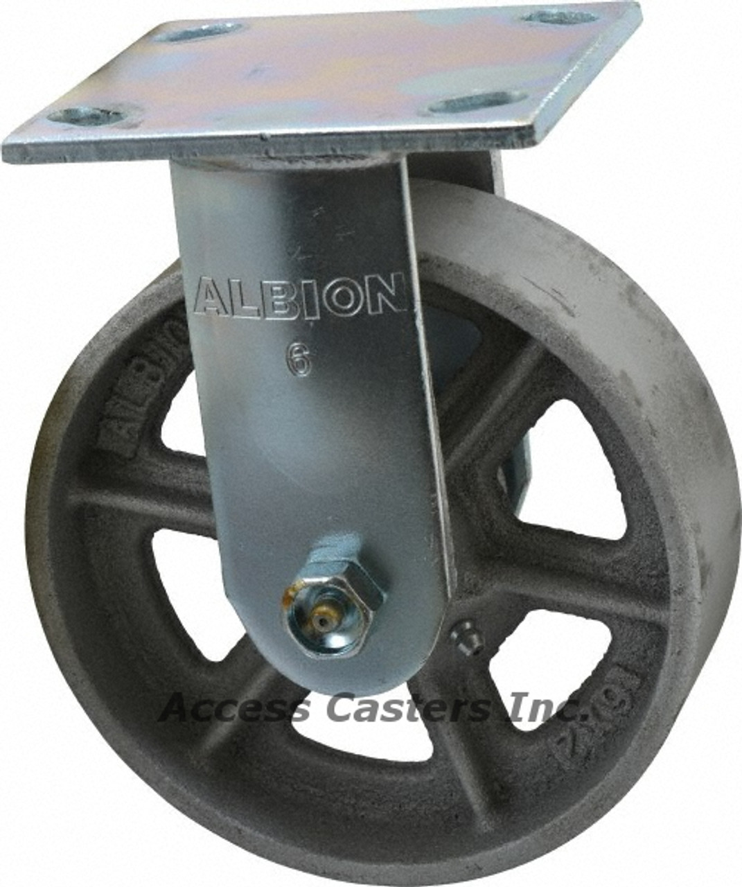 16CA06201R 6" x 2" Albion 16 Series Rigid Plate Caster, Cast Iron Wheel