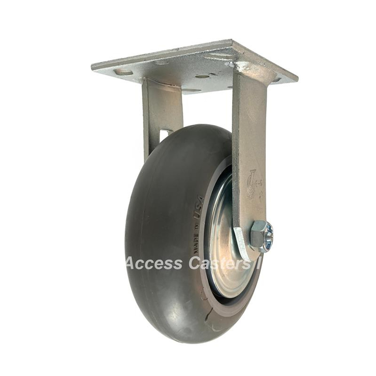 6SPRDR-TG 6" Rigid Plate Caster, TPR Round Wheel with Thread Guards