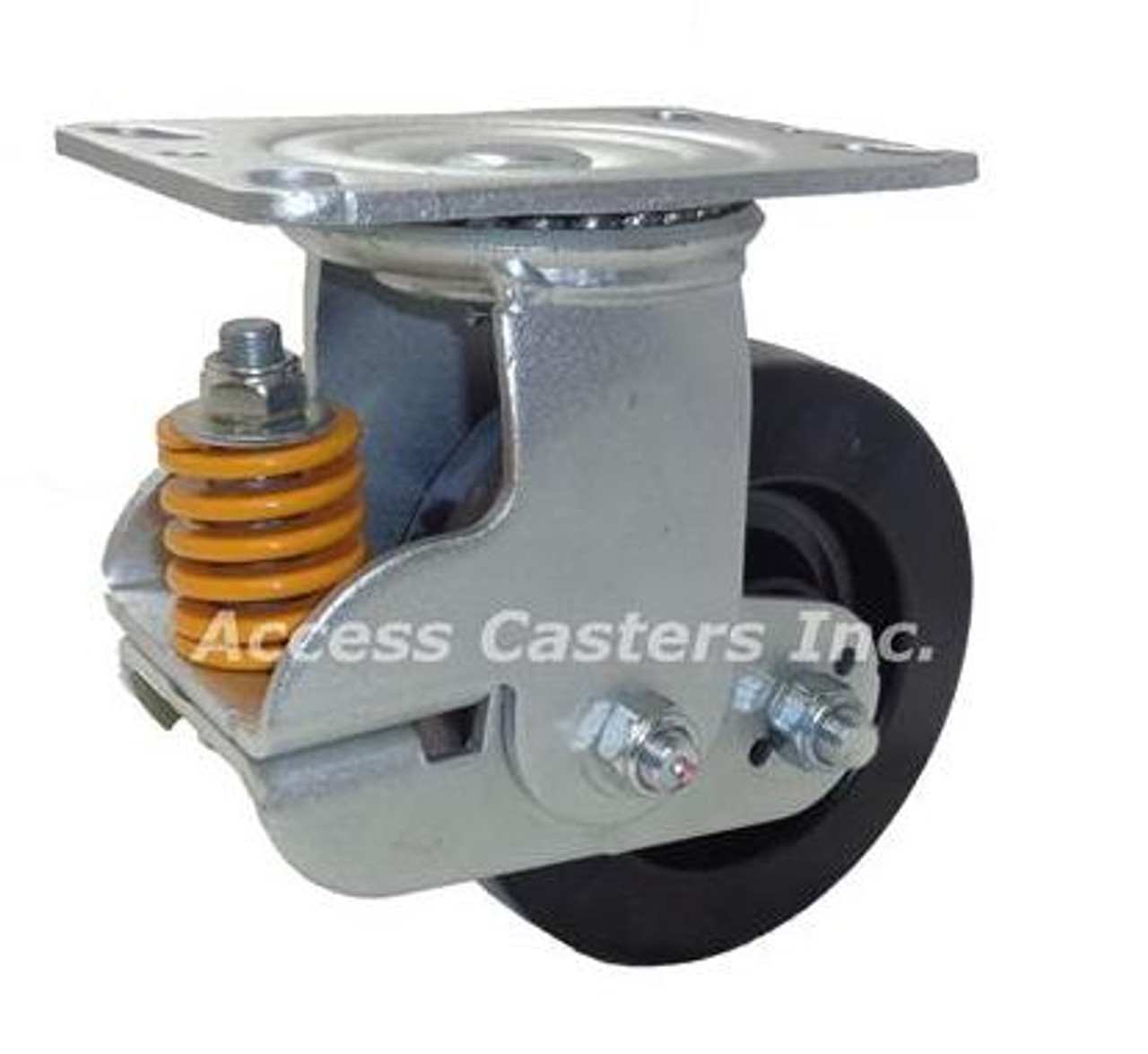 6" Shock Absorbing Spring Loaded Swivel Caster, Phenolic Wheel