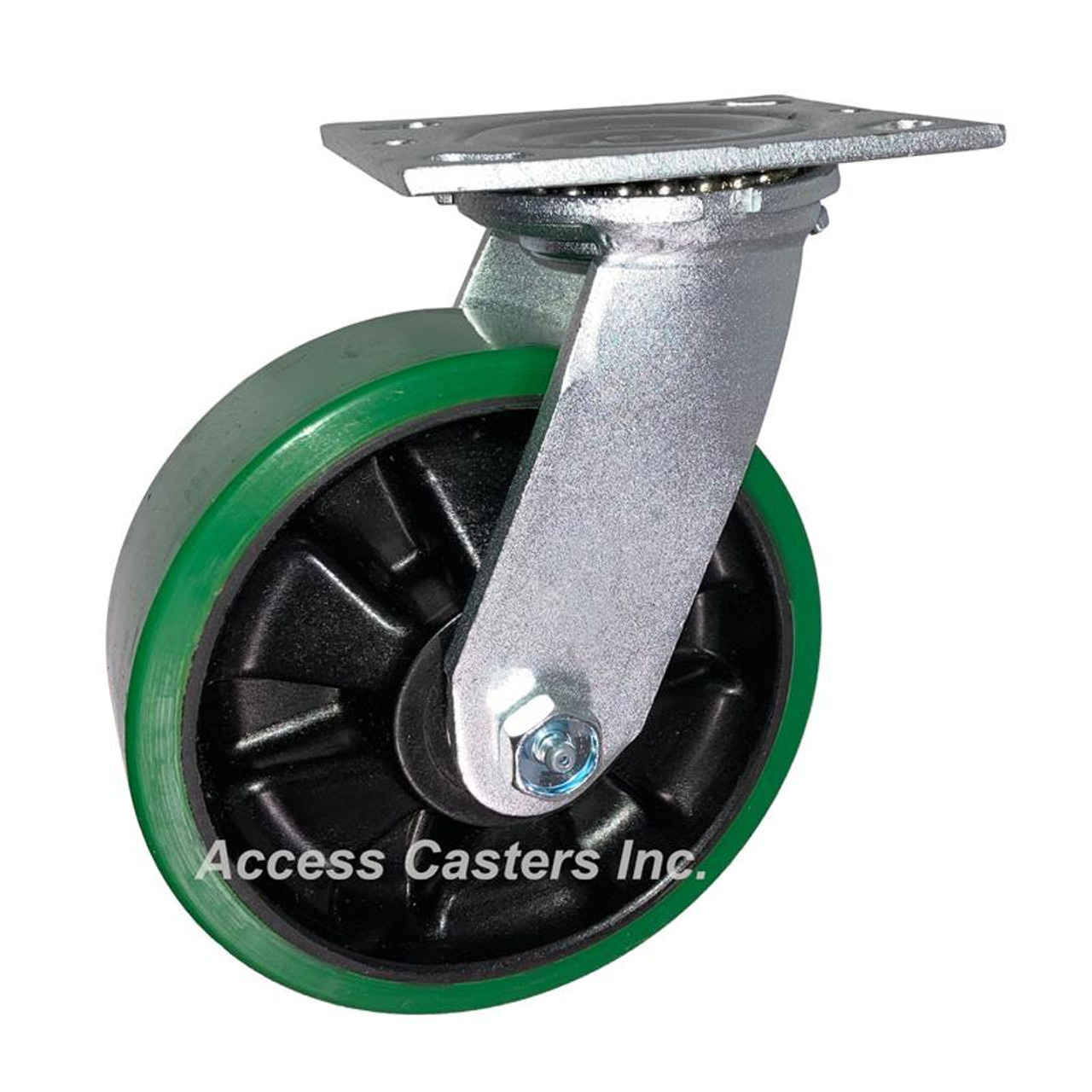 6DMUS 6" x 2" Swivel Plate Caster, Polyurethane on Glass Filled Nylon Wheel