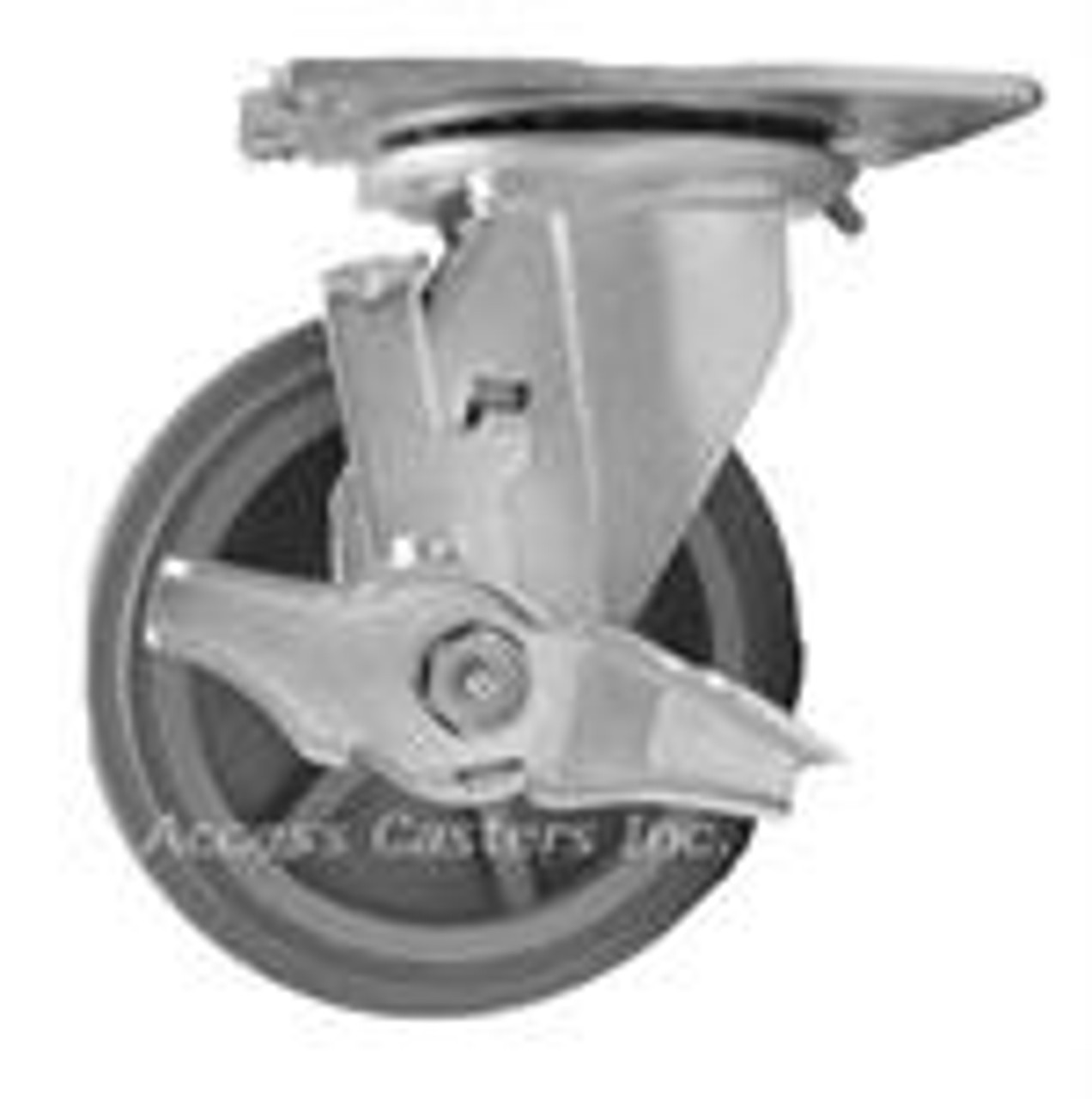 8" x 2" Swivel Plate Caster with Brake, Grey Non-Marking Wheel