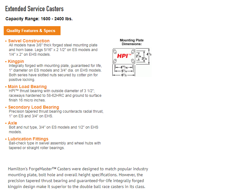 S-ES-83PT Hamilton ES Extended Service Swivel Caster