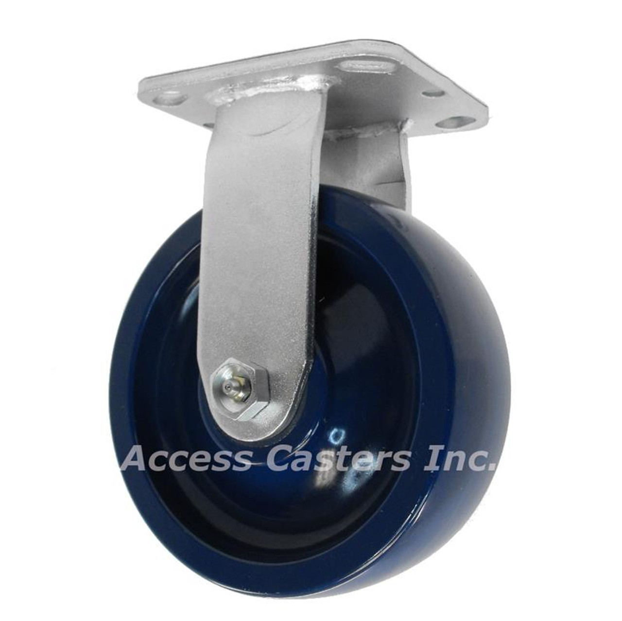 8 inch rigid caster with solid blue polyurethane wheel