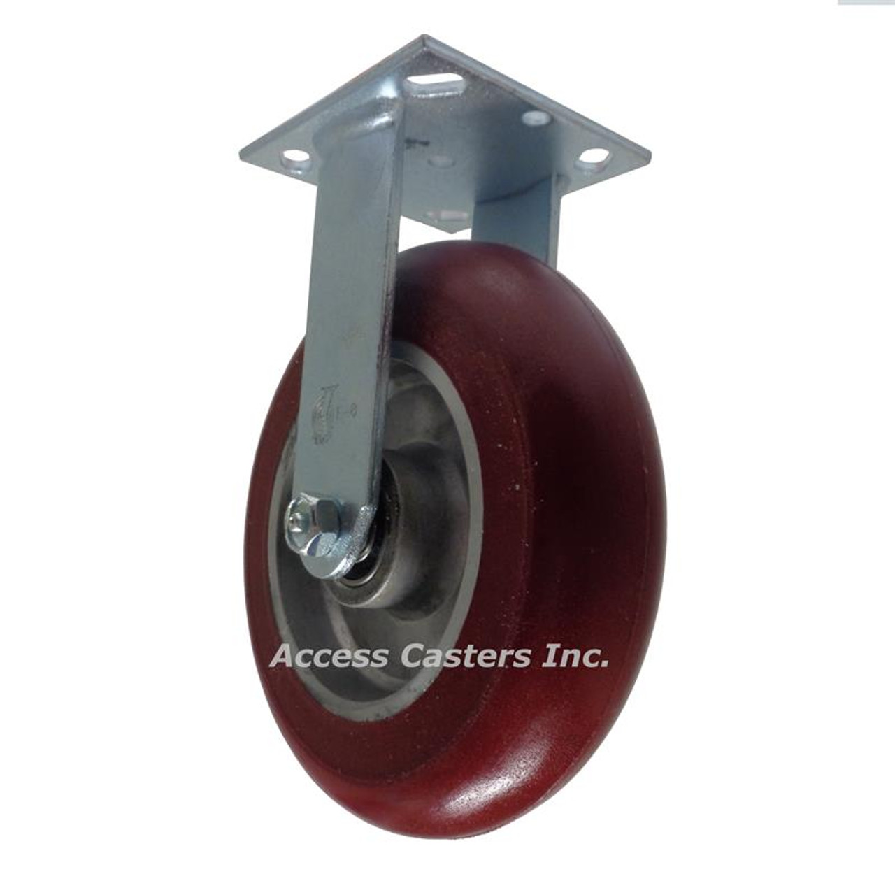 8" Rigid caster with round tread polyurethane wheel