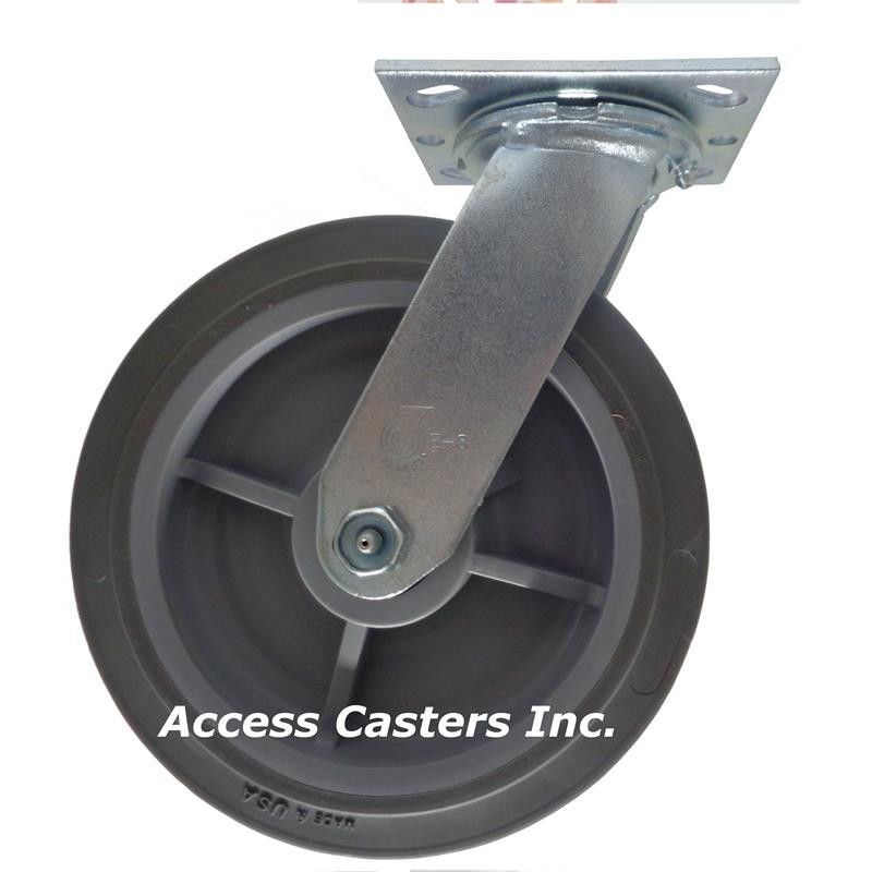 8" x 2" Swivel Plate Caster, TPR Flat Wheel