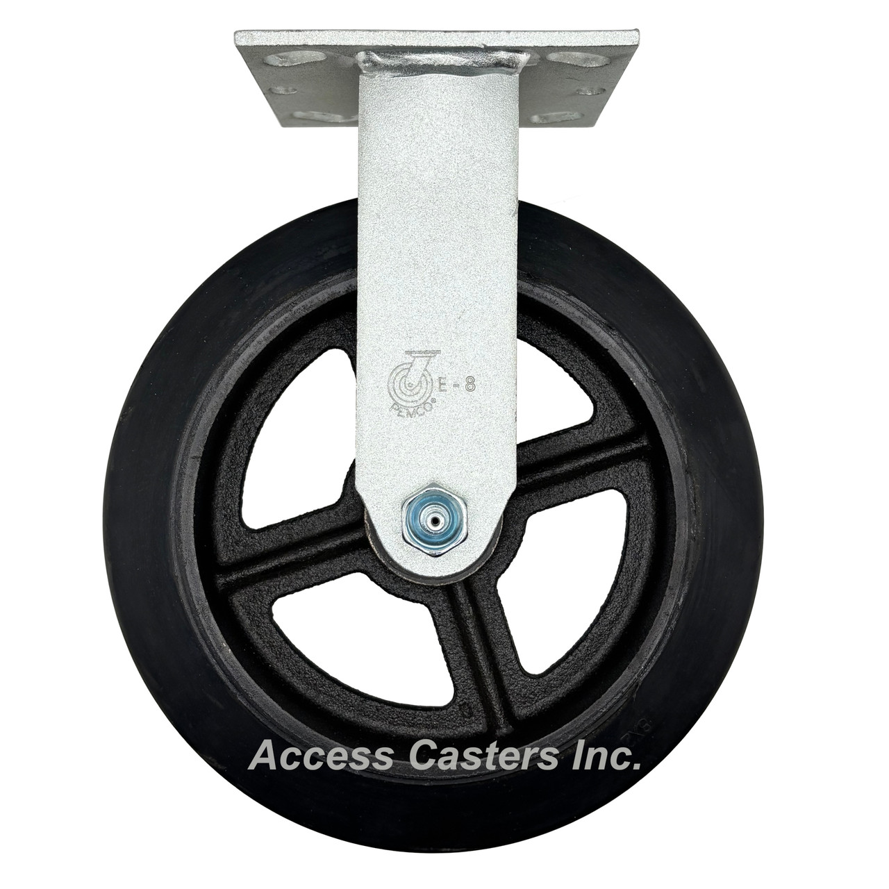 8PRCR 8" x 2" Rigid Plate Caster, Mold on Rubber Wheel