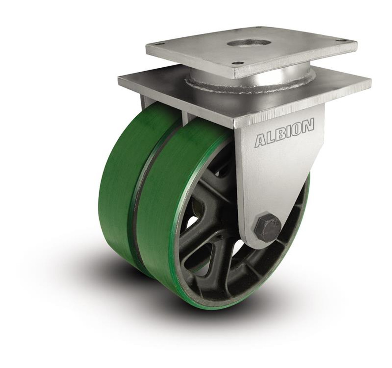 Albion 12x6 Shockmaster Dual Wheel Swivel Caster Poly on Cast Iron Wheel