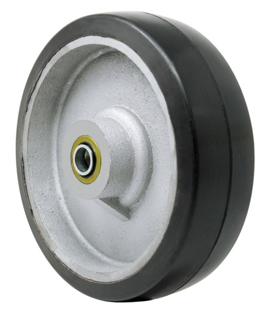 12" x 3" heavy duty rubber on cast iron wheel with 3/4" TRB