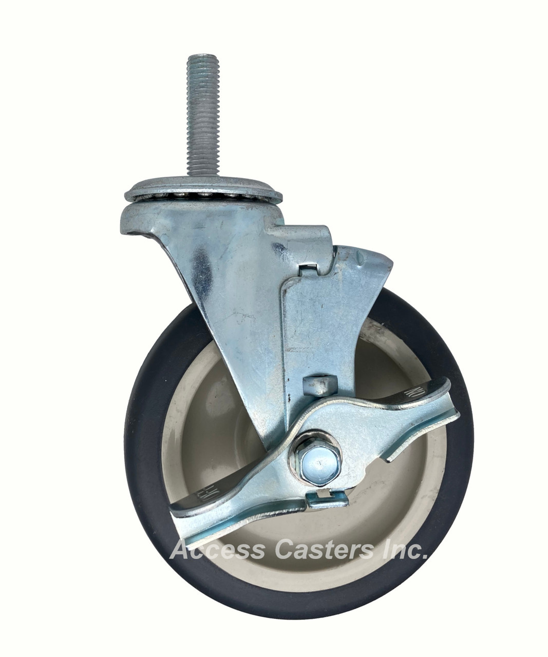 5TPMB12 5" TPR wheel swivel caster with brake,  M12-1.75 x 1-3/4" stem