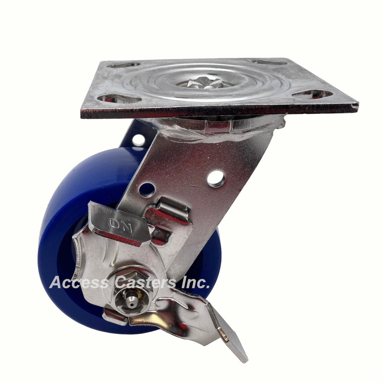 4DSSDLSB Stainless Steel Swivel Caster with Brake, 4 Inch Blue Elastomer Wheel