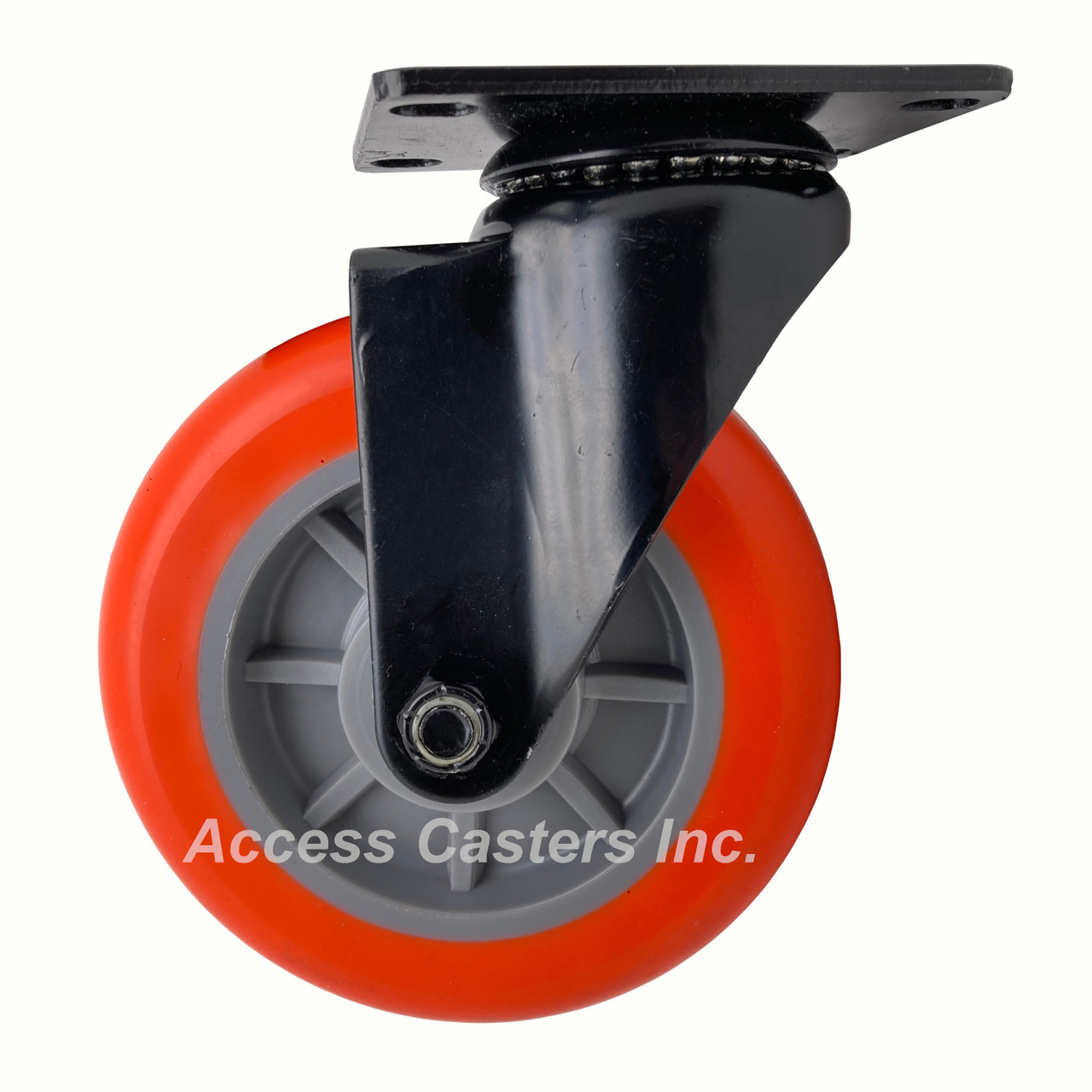 5D13EUBL-S  5 Inch Black Finish Swivel Caster with Orange Elastomer Wheel