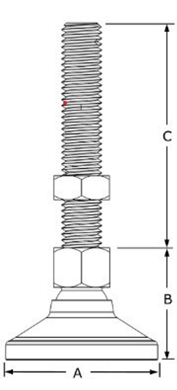 LV5013-AL-SS Aluminum foot with stainless steel leveler, 1/2-13 x 3