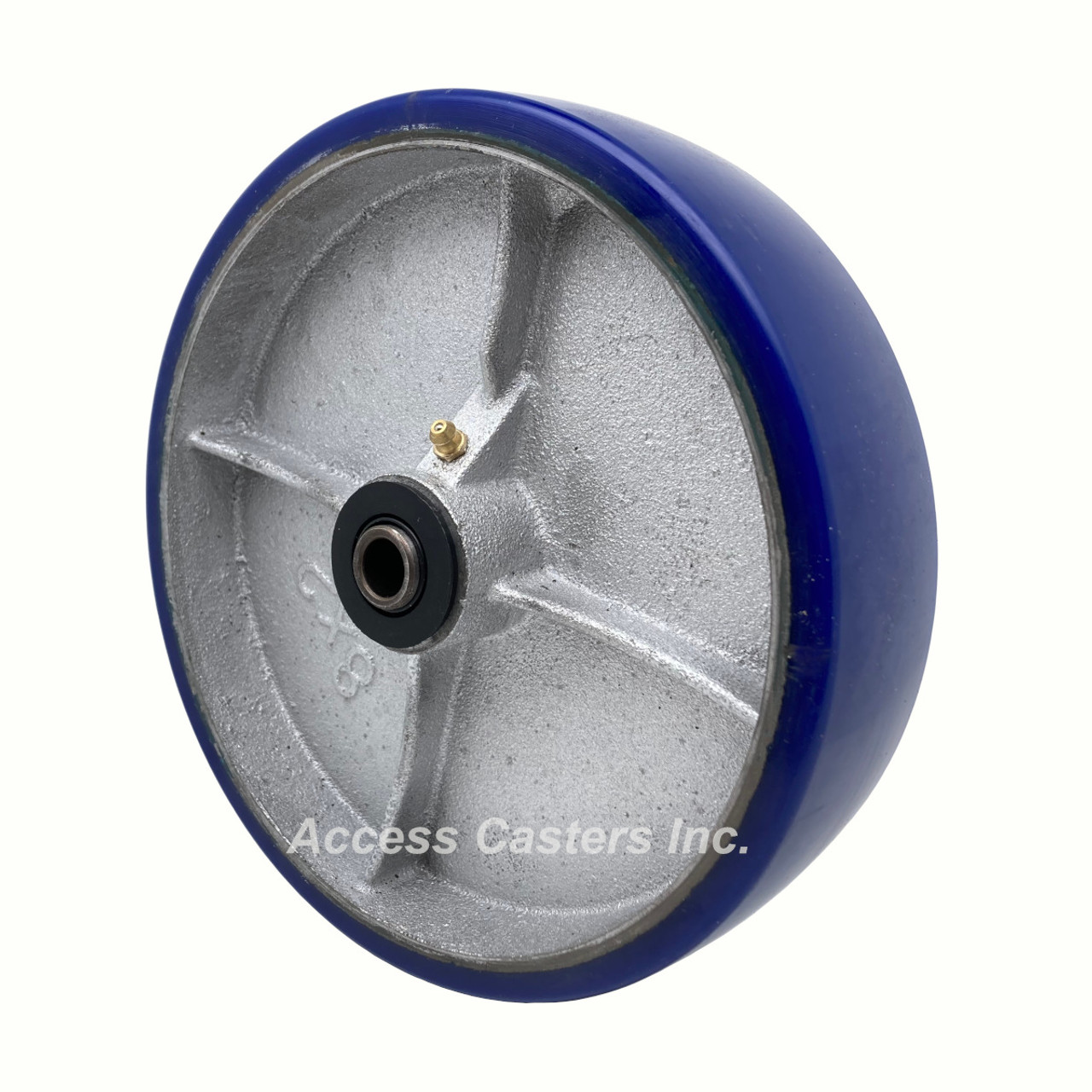 Crowned polyurethane on cast iron wheel, 8" x 2"