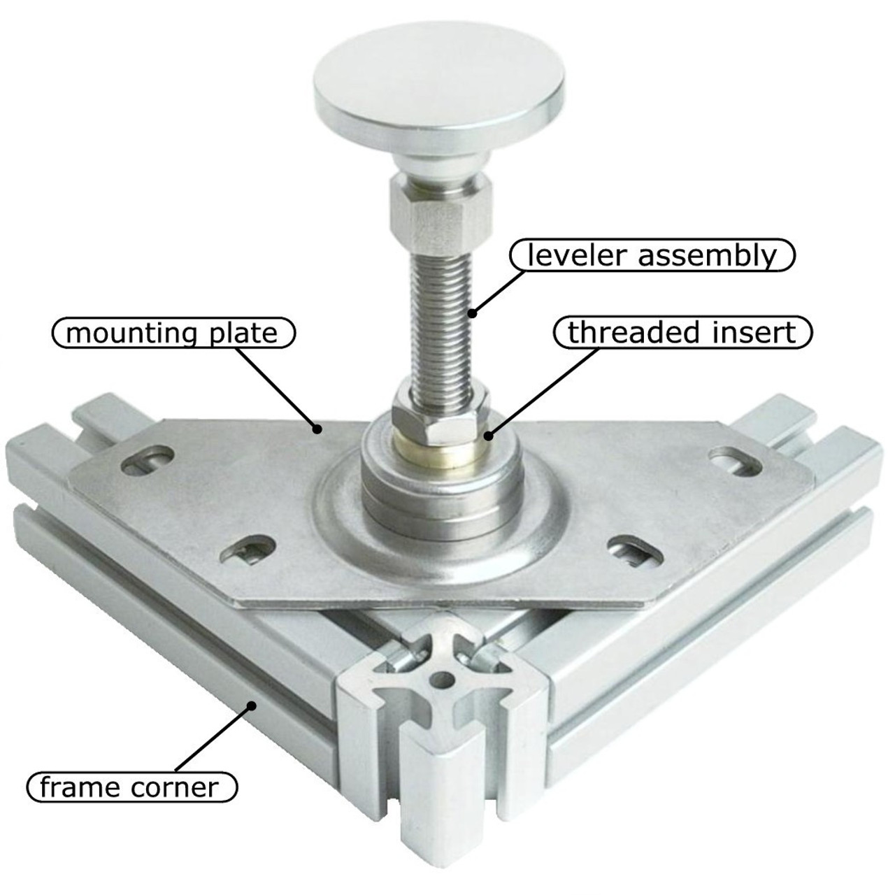 LM6311-CB-BS 5/8-11 Leveler Mount: Corner Baseplate, Brass Insert