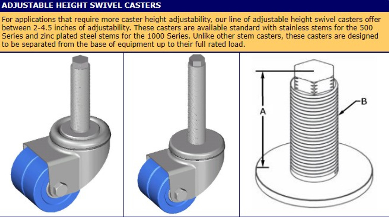 SC525SS-SX-PHN-350 Stainless Steel Leveling Caster, 7/8-14 x 3.5" stem