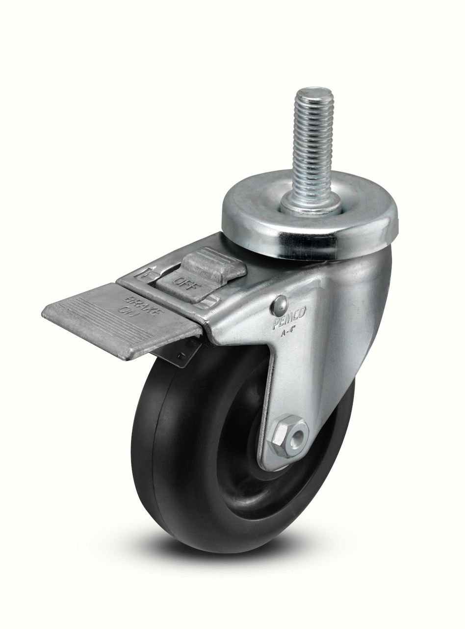 AS40T2PODTL 4" Threaded Stem Caster with total lock brake,  Polyolefin Wheel, 300 lb. cap.