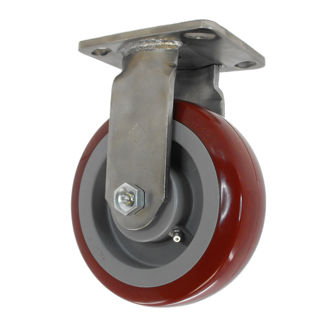 S6PPJM6-R 6 Inch Stainless Steel Rigid Caster with Maroon Polyurethane Wheel