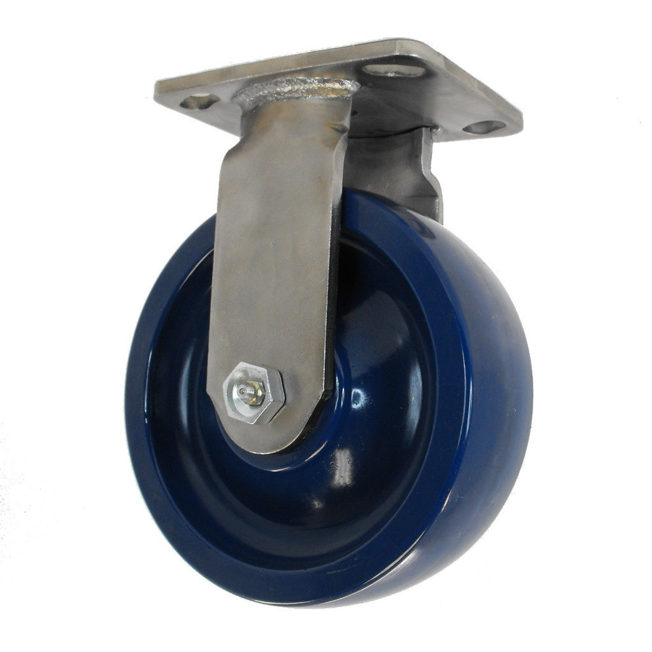 S6SU8-R Stainless Steel Rigid Caster with 8" Solid Blue Polyurethane Wheel