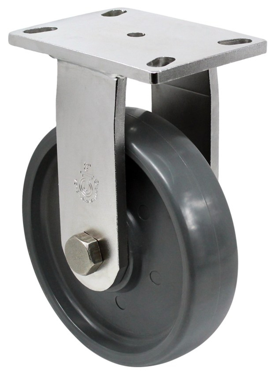 S58SX8 8 Inch Heavy Duty Stainless Steel Rigid Caster with Gray Elastomer Wheel