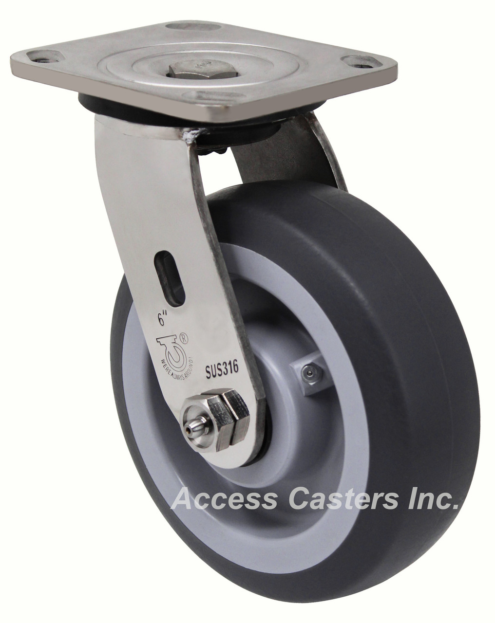 MD316TP6-S 6 Inch 316 Stainless Steel Swivel Caster with TPR Wheel