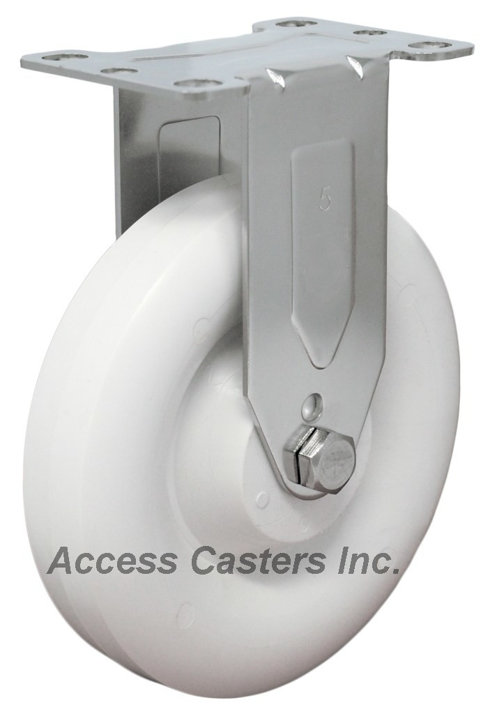 LD316POW5-R Light Duty 5 Inch 316 Stainless Steel Rigid Caster, White Polyolefin Wheel