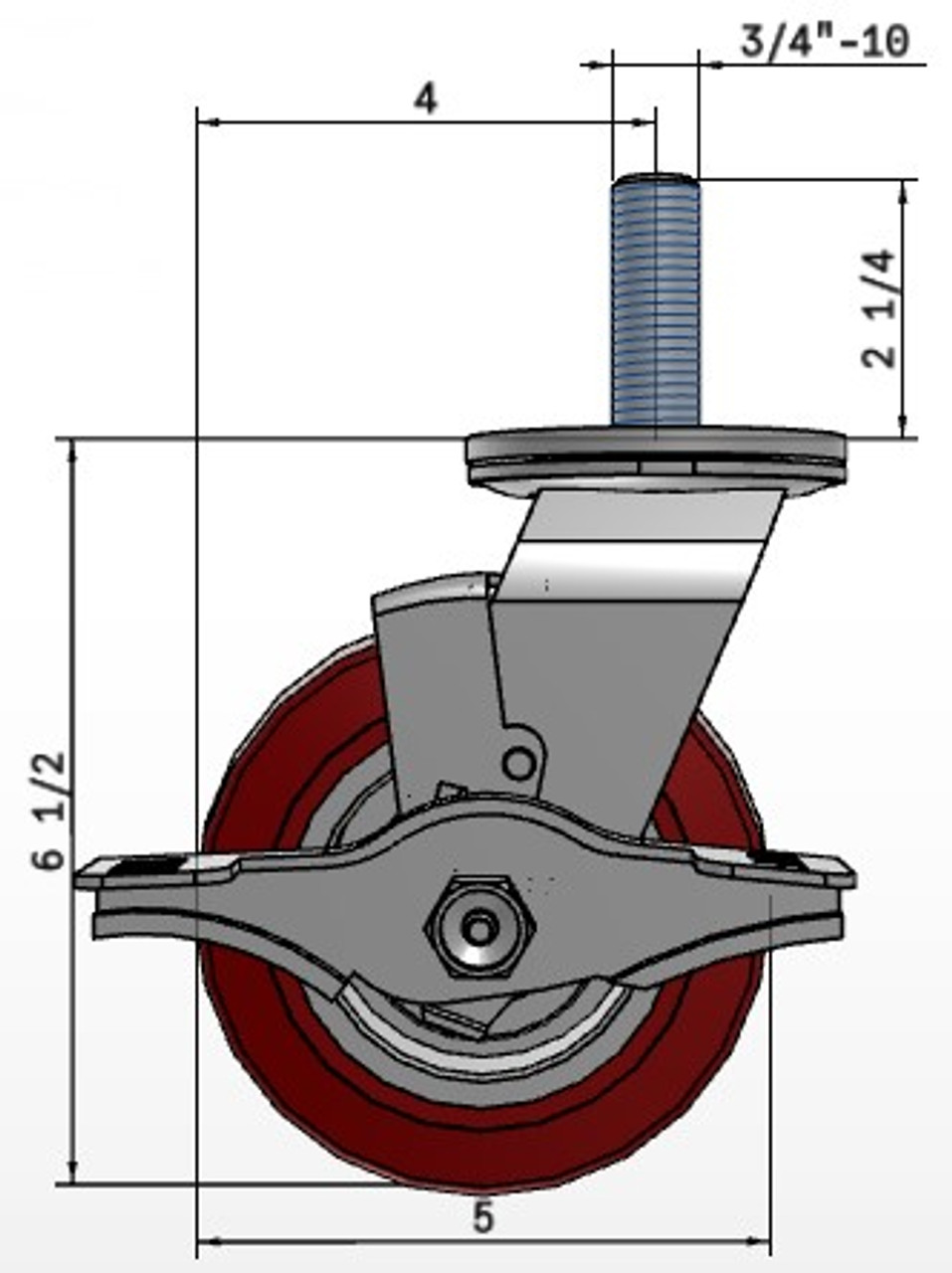 5DHDPPST 5 x 2 swivel caster with optional stems, 1/2"-13, 5/8"-11 or 3/4"-10