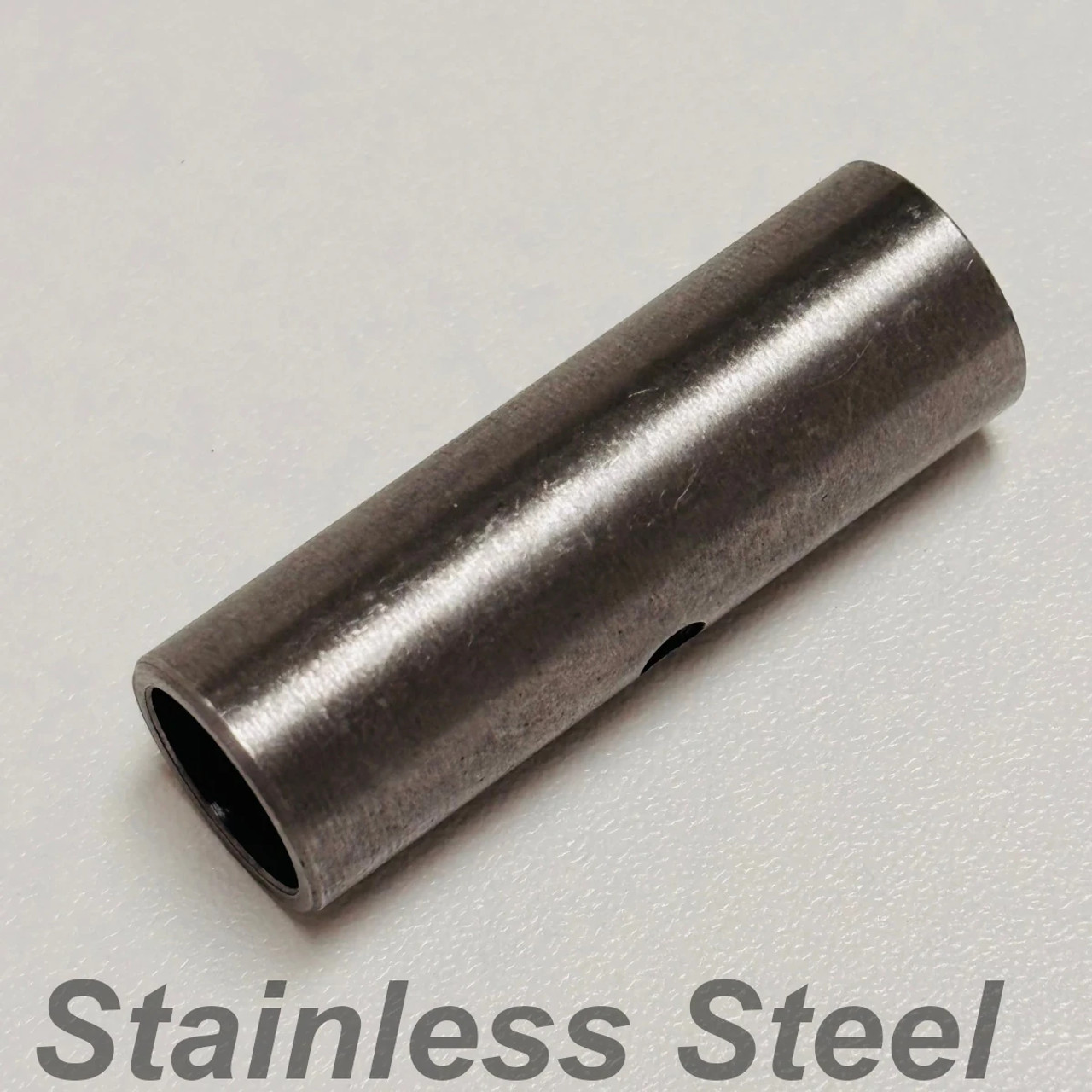 3/8" x 1/2" x 1-5/8" stainless steel spanner bushing.  This bushing fits 1-1/4" wide wheels with 1/2" plain bores.