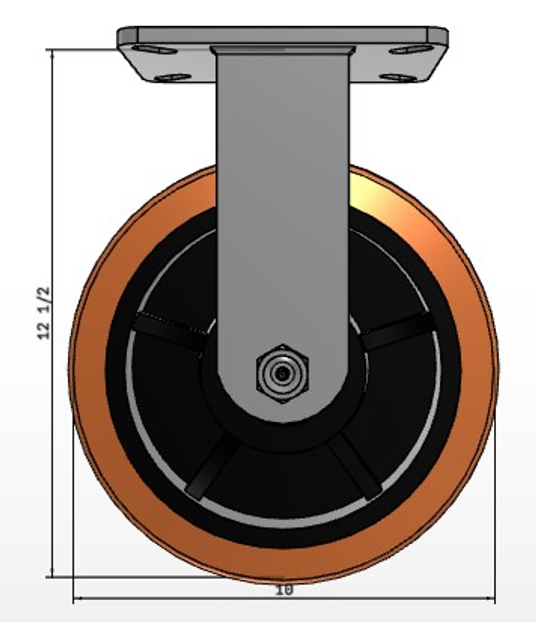 62PX10X3PBR  10 Inch Heavy Duty Rigid Caster, Megapoly Polyurethane Wheel