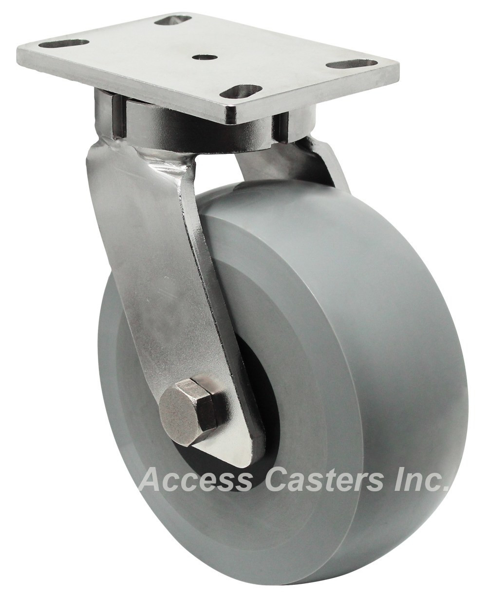 S57HU8 8 Inch Heavy Duty Stainless Steel Kingpinless Swivel Caster with Cast Elastomer Wheel